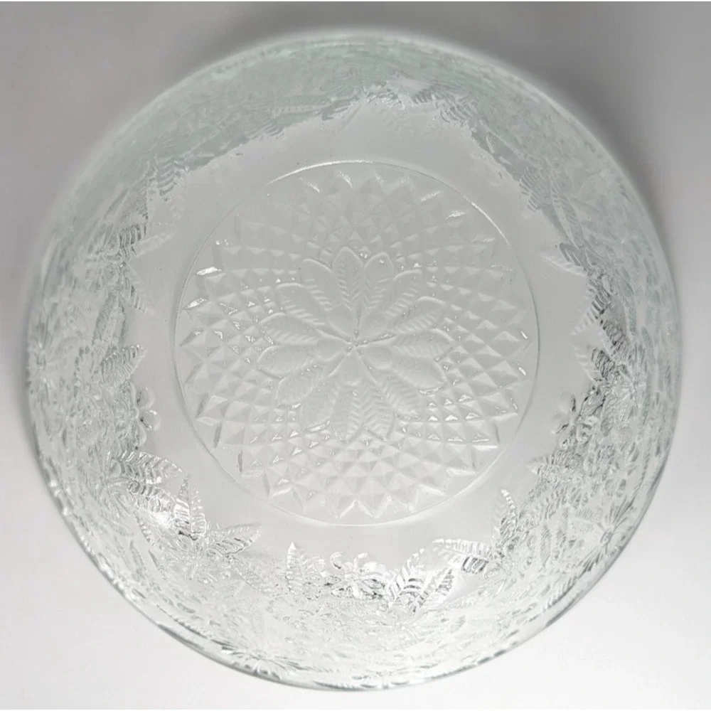 Indiana Glass Pineapple & Floral Clear Salad Bowls Set of 2 Vintage 5 Sided Bowl